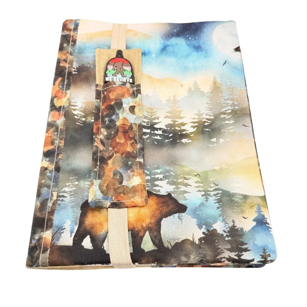 Bigfoot Journal Notebook Cover Fabric Bear Forest Nature Art Wilderness Handmade